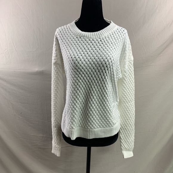 White Knit Drop Shoulder Round Neck Sweater - Picture 7 of 8